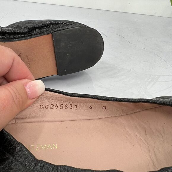 Stuart Weitzman Ballet Flats Women 6 M Black Leather Bow Slip On Shoes - Picture 9 of 10